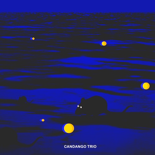 vivid red flora against a deep blue night sky with a glowing moon